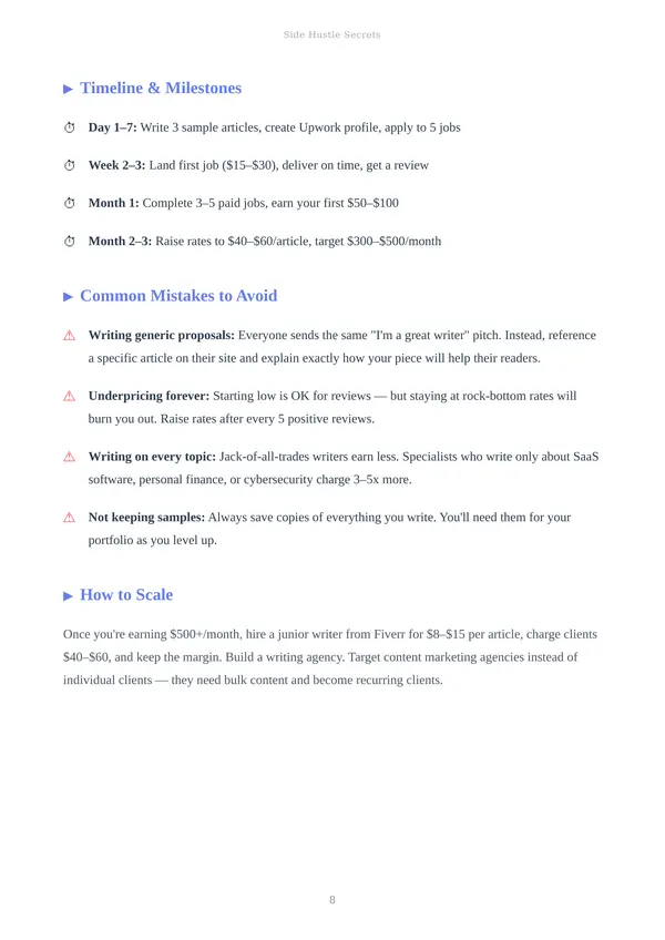 Timeline, milestones, common mistakes, and how to scale section